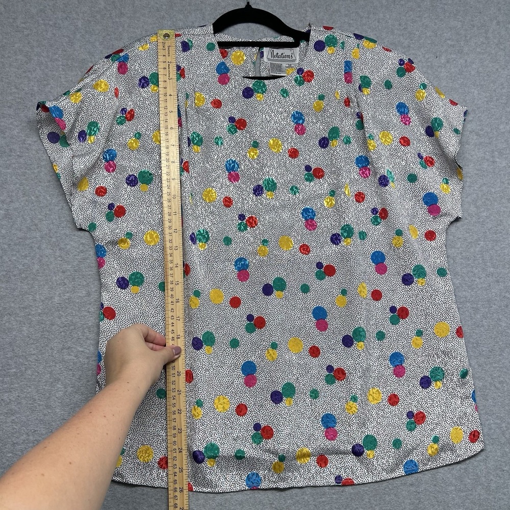 Notations Women's Multi Color Short Sleeve Pullover Blouse Size 14 Polka Dot 80s - Picture 6 of 15